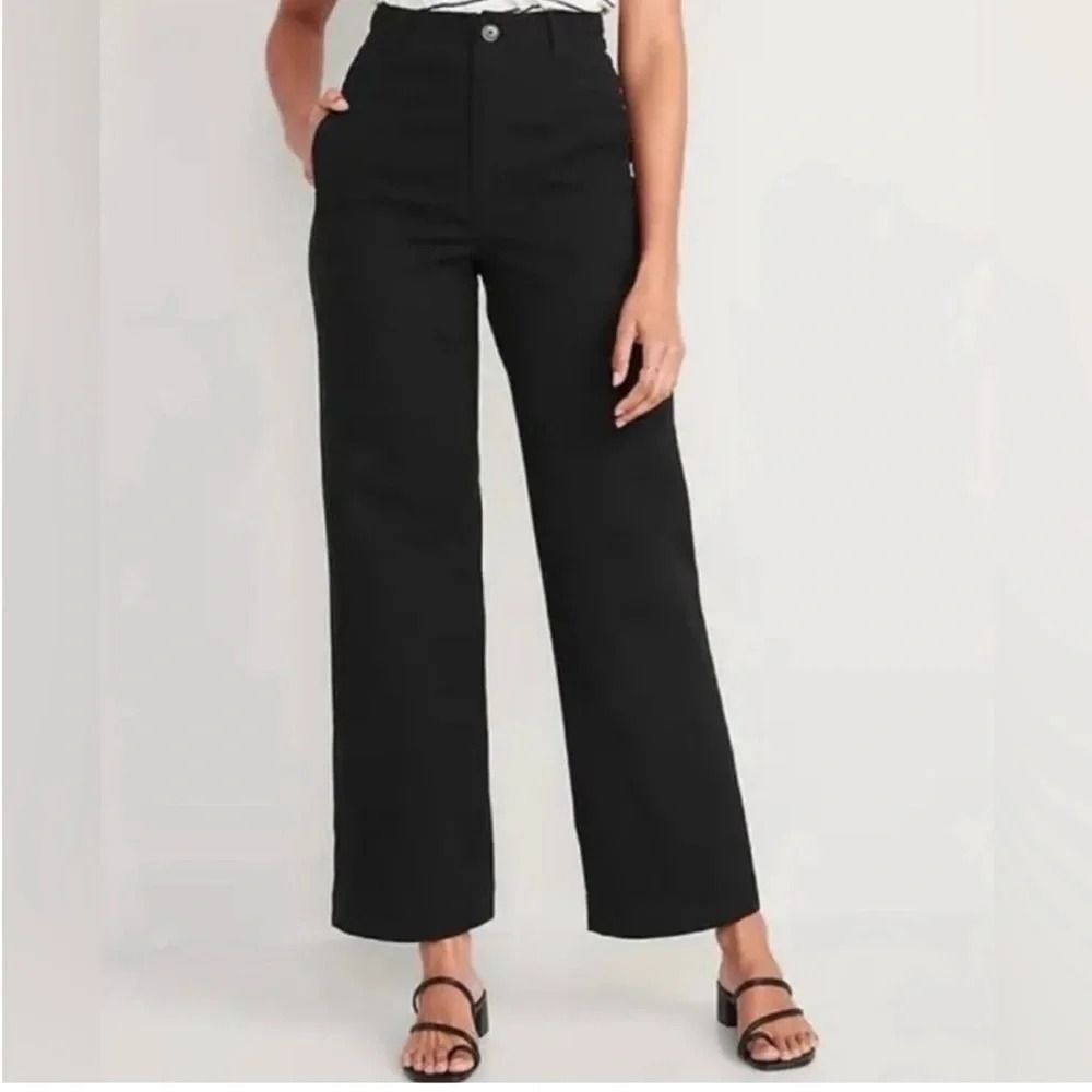 Old Navy High-rise Wide Leg Cropped Trouser Style Pants Sz 6 Utility Black Jack